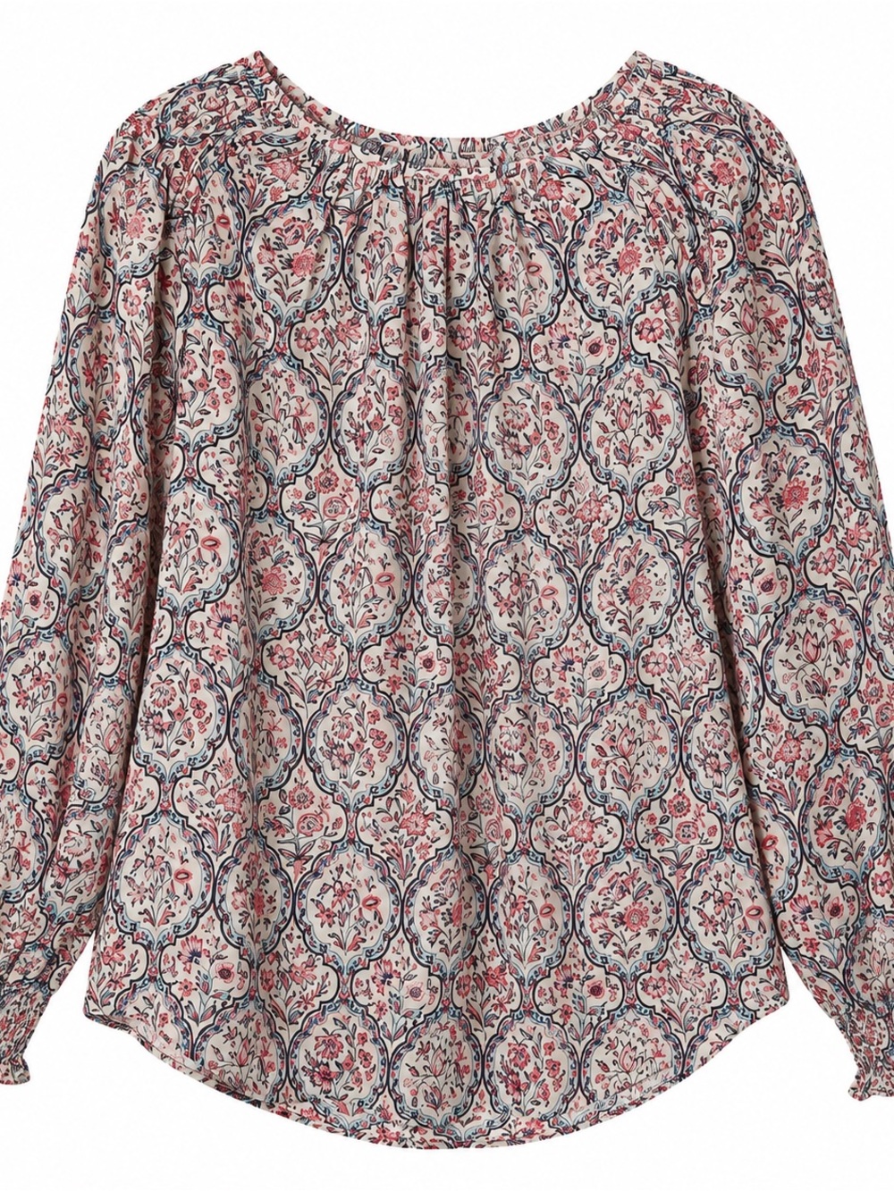 Alex & Lili Boho Floral Peasant Blouse Large Cottagecore Puff Sleeve Top